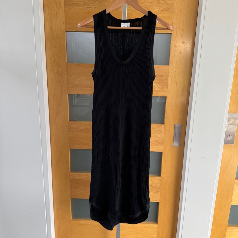DKNY Black and Silver Ribbed Knit dress